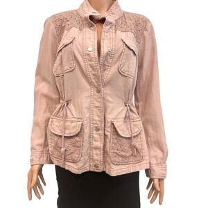 Maurices medium linen eyelet cinch waist utility jacket C2 3018